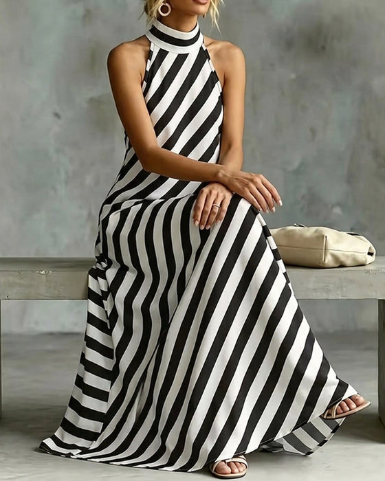 Kleid Ärmellos Mock Hals Gestreift