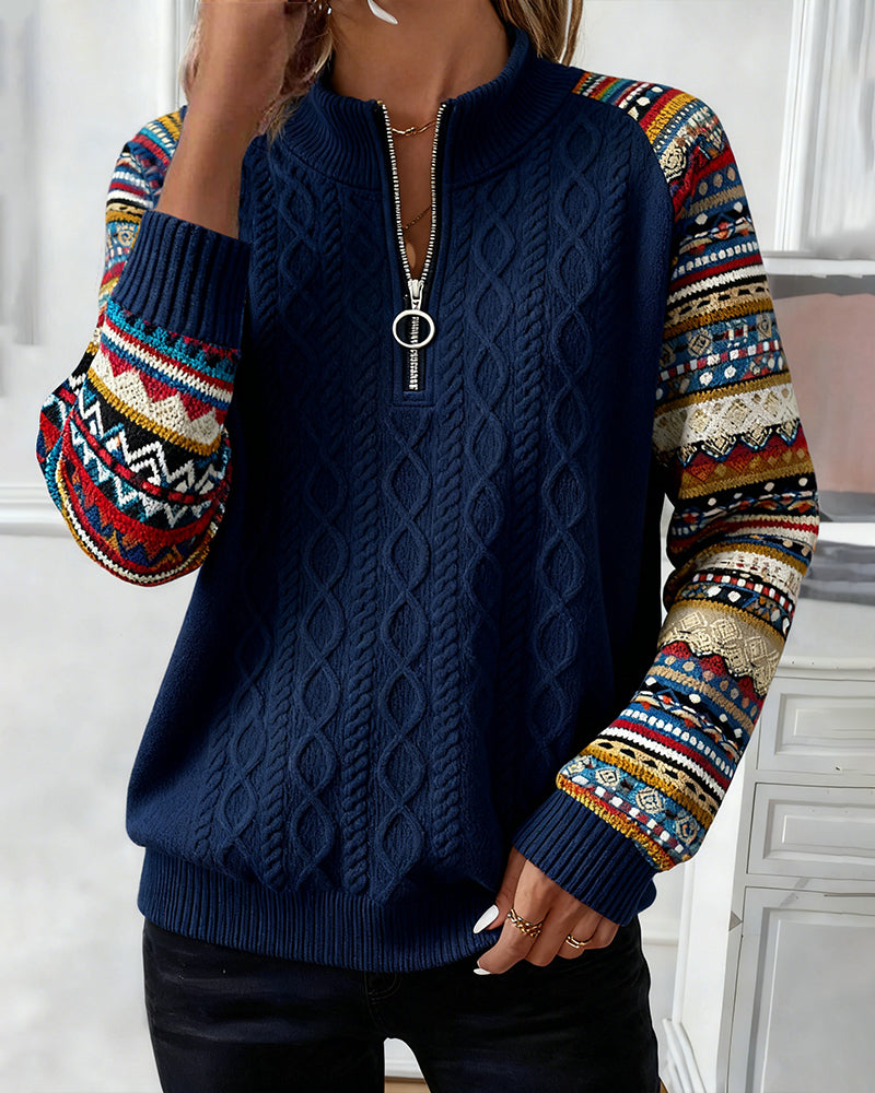 Sweatshirt mit Halbreißverschluss und Color-Blocking