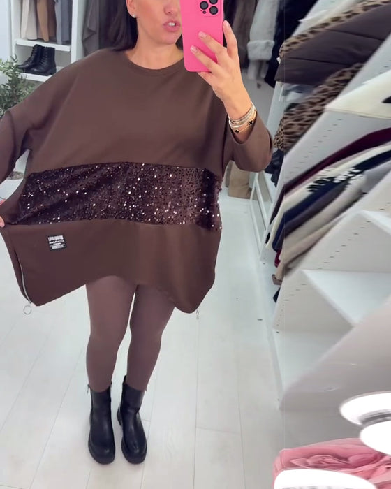 Weiter oversized Sweatshirt mit Pailletten