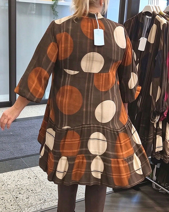 Kleid Geometrischer Tupfenprint V-Ausschnitt Loose Fit