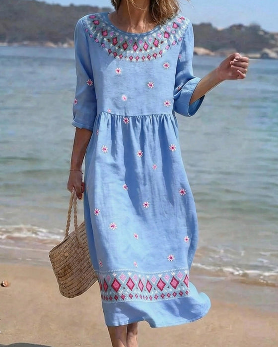 Kleid Runder Hals Daisy Halb Ärmel