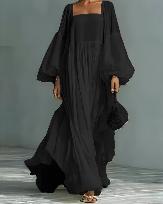 Kleid Quadratischer Ausschnitt Puff Ärmel Fee Maxi