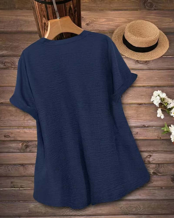 Bluse Unifarben Seitenschlitz Kurzarm