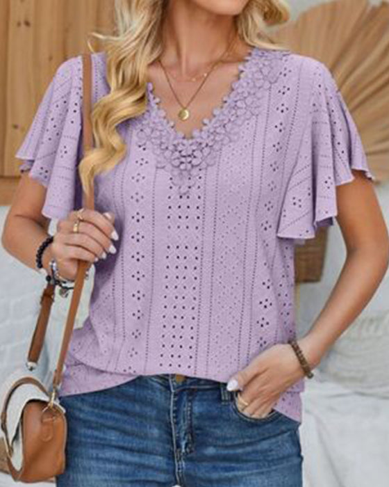 Bluse V-Ausschnitt Einfarbig