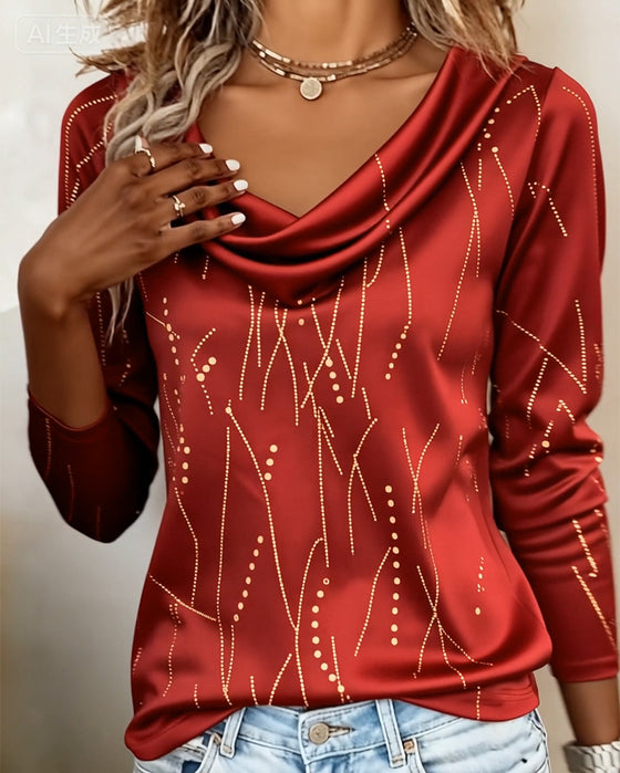 Top Cowl-Ausschnitt Mode bedruckt