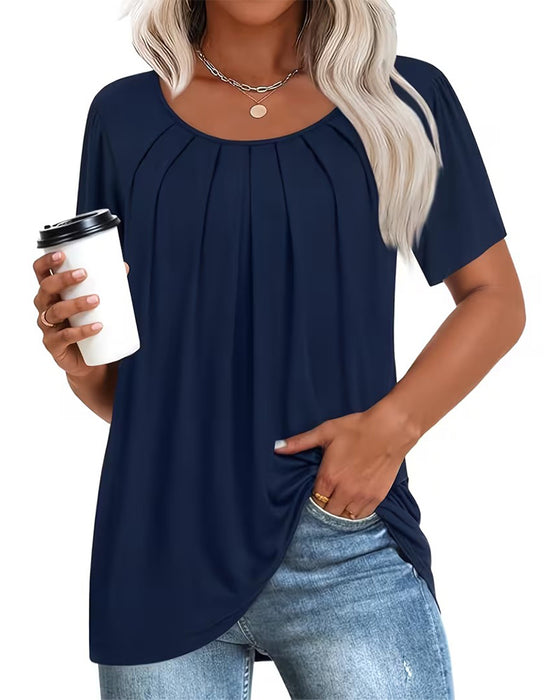 T-Shirt Plissiert Lässig Kurzarm