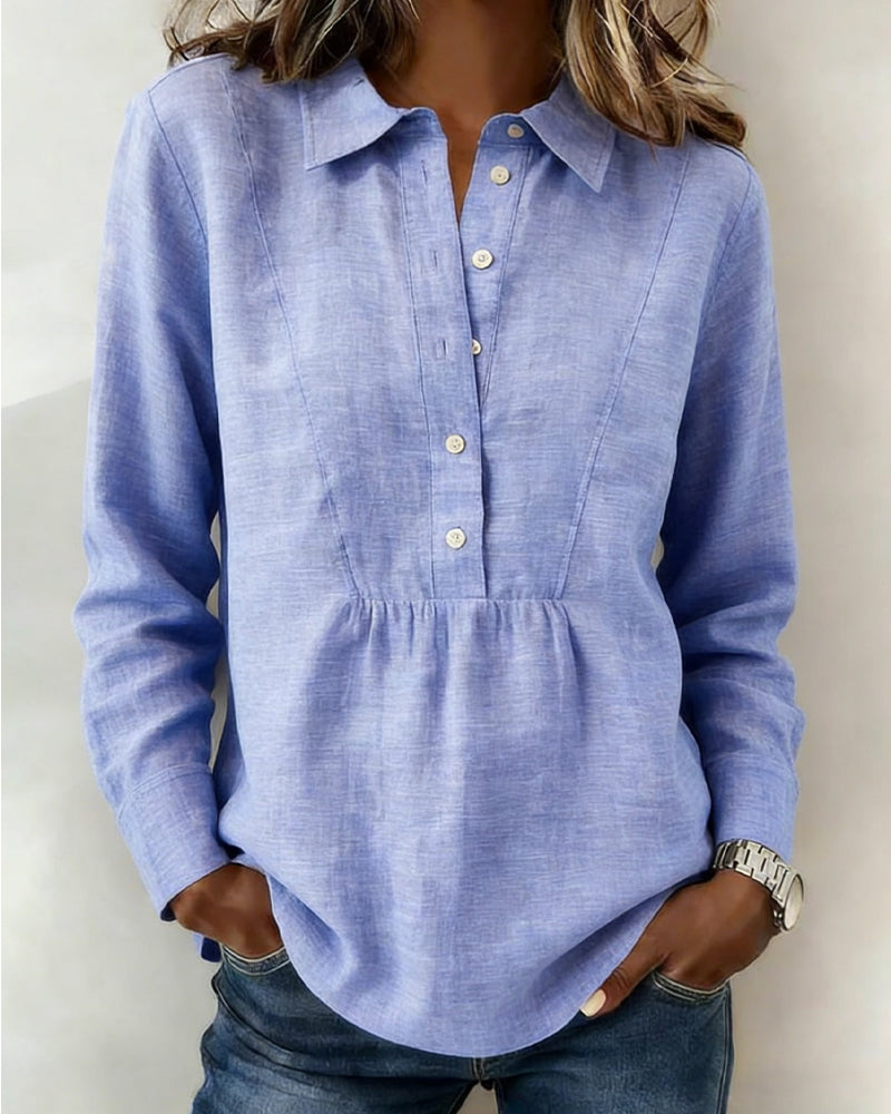 Bluse Geknöpft Revers Baumwolle Leinen