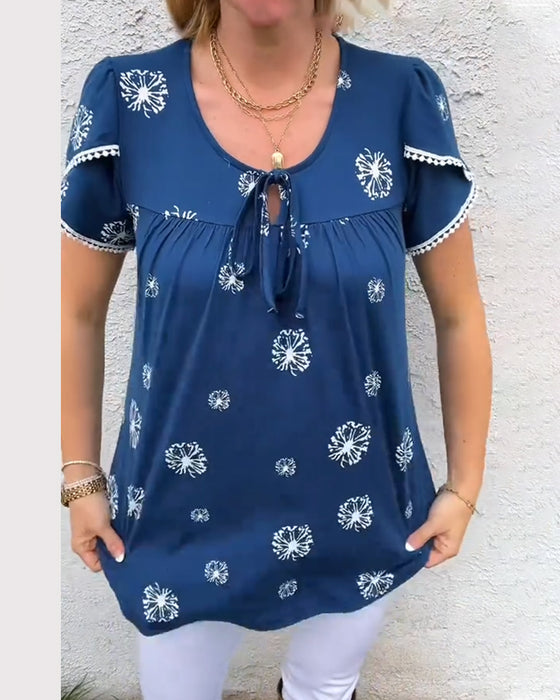 bluse blütenblattärmel druck tie-dye
