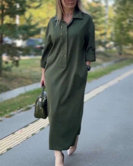 Kleid Revers Casual Tasche Shift