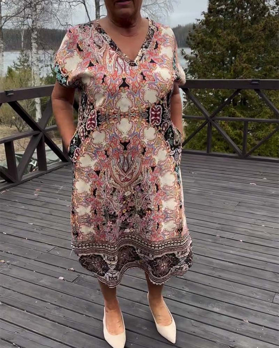 Kleid V-Ausschnitt Paisley Shiftkleid