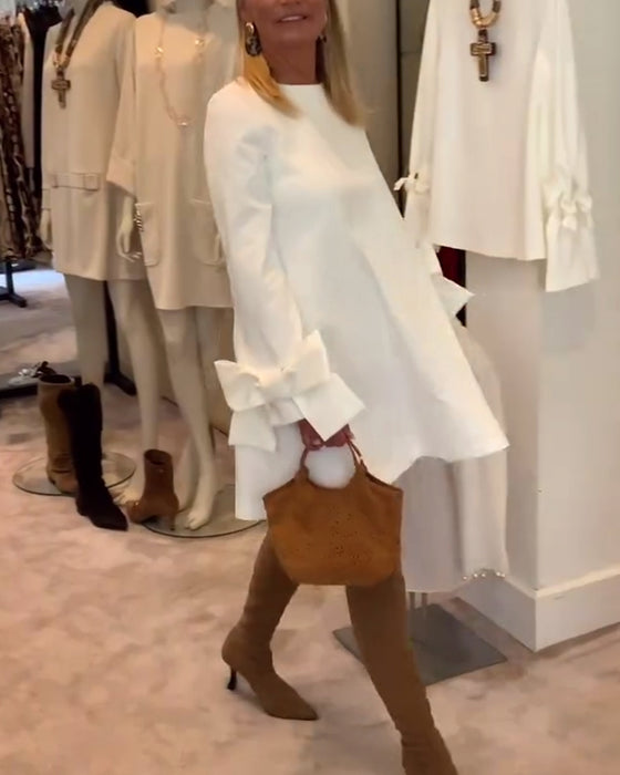Kleid Modisch Rundhals Schleifenärmel