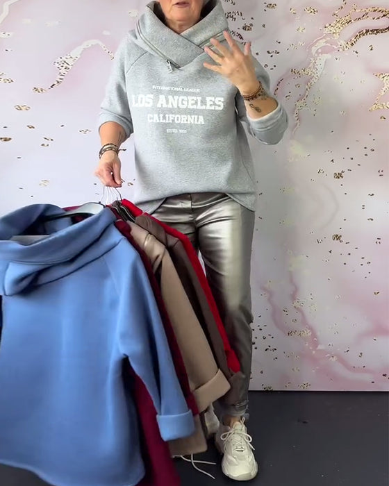 Sweatshirt Mit Kapuze Schriftzug Reißverschluss Casual