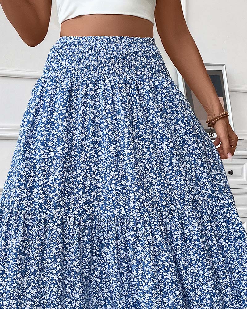 Rock Lagert Kleiner Blumenprint A-Linie Lang