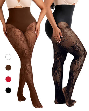 Damen-Shape-Strumpfhose mit hohem Bund und Blumen-Spitze