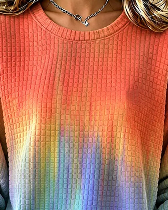 Sweatshirt Farbverlauf Tie-Dye Lässig Rundhals