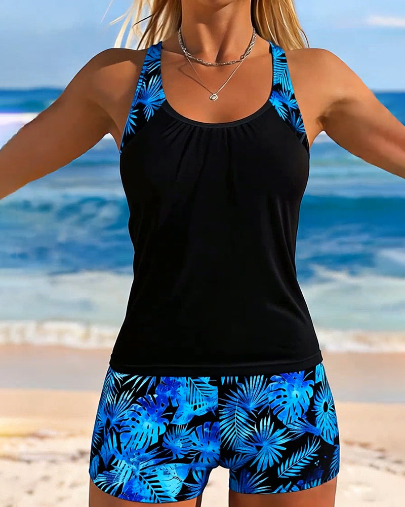 Tankini Ärmelloses Tanktop Quadratisch Geschnitten