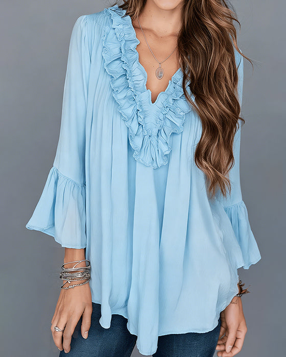 Bluse Elegant V-Ausschnitt Rüsche