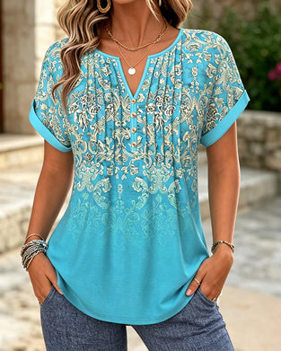 Bluse Verlauf Blumig Kurzarm