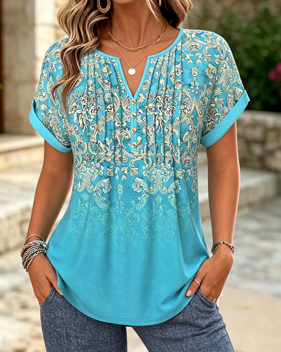 Bluse Verlauf Blumig Kurzarm