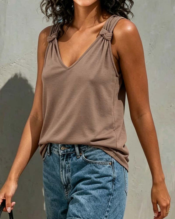 Tank Top Uni Farbe Twist V-Ausschnitt
