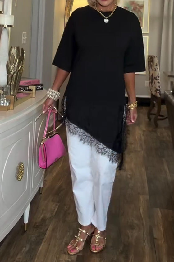 Bluse Spitzennaht Unregelmäßig Mittellang