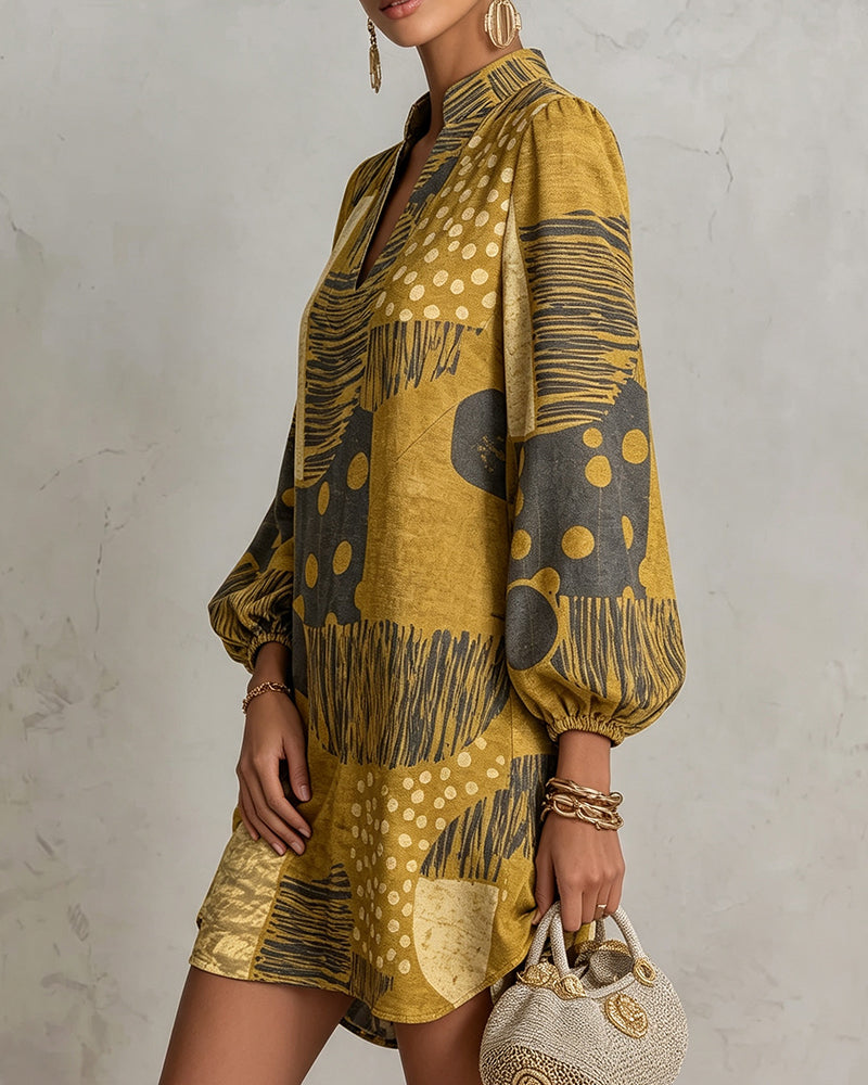 Kleid Locker V‑Ausschnitt Bedruckt