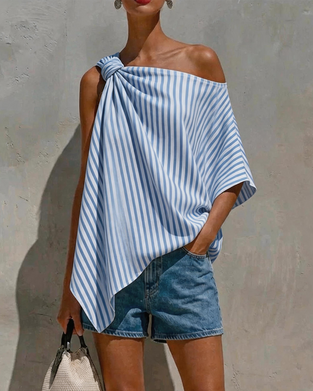 Bluse Gestreift Locker Asymmetrisches Design