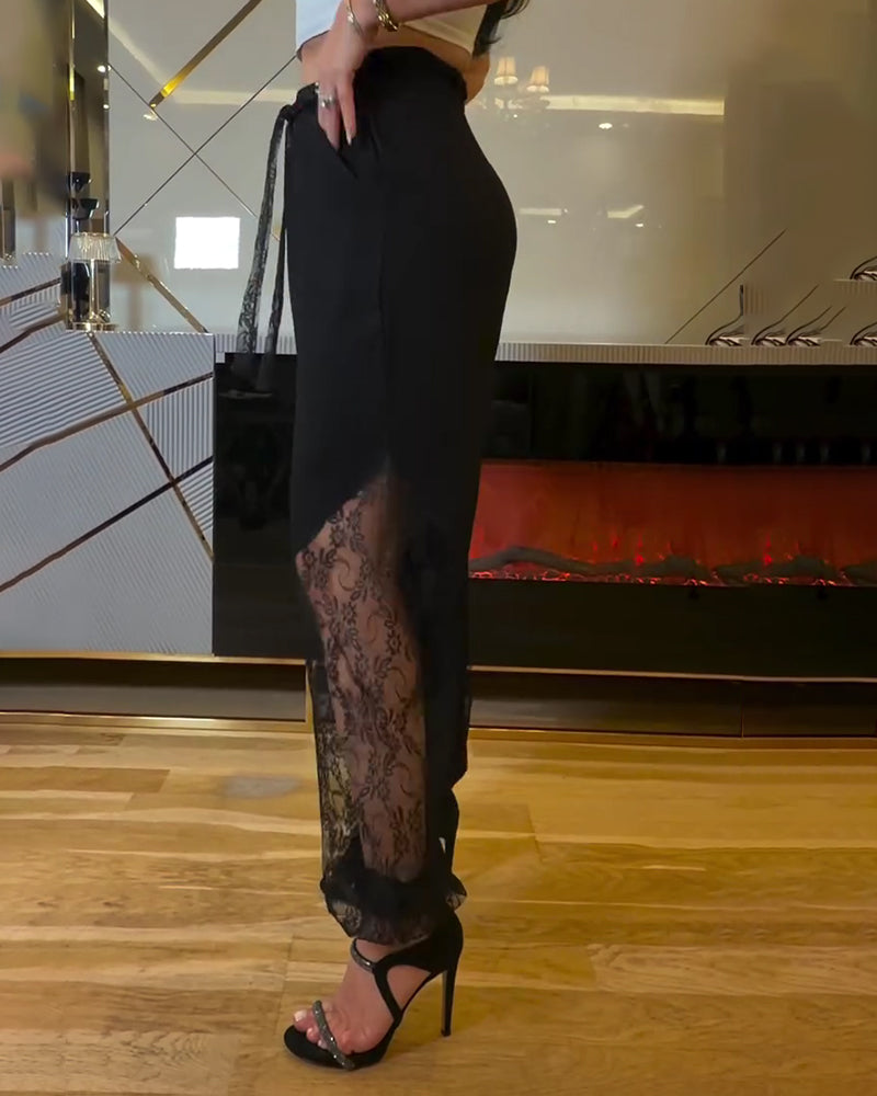 Hose Spitze Patchwork Elastische Taille Laterne
