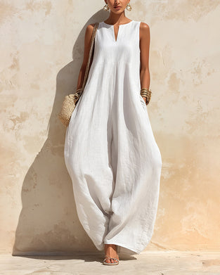 Jumpsuit Kleiner V-Ausschnitt Weit