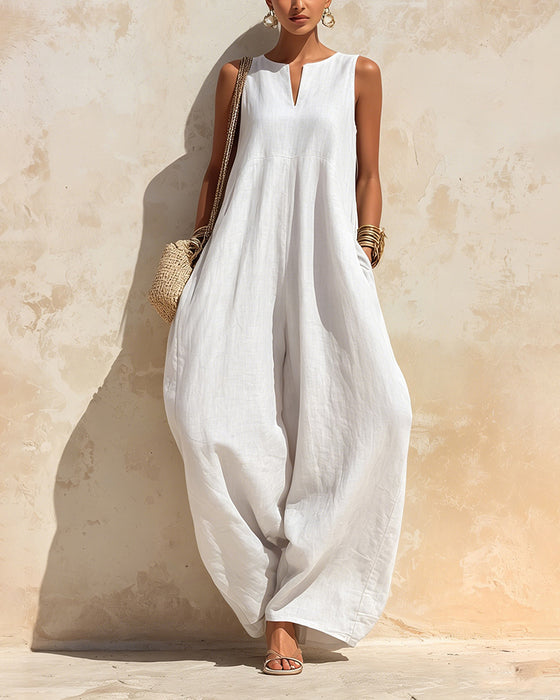 Jumpsuit Kleiner V-Ausschnitt Weit