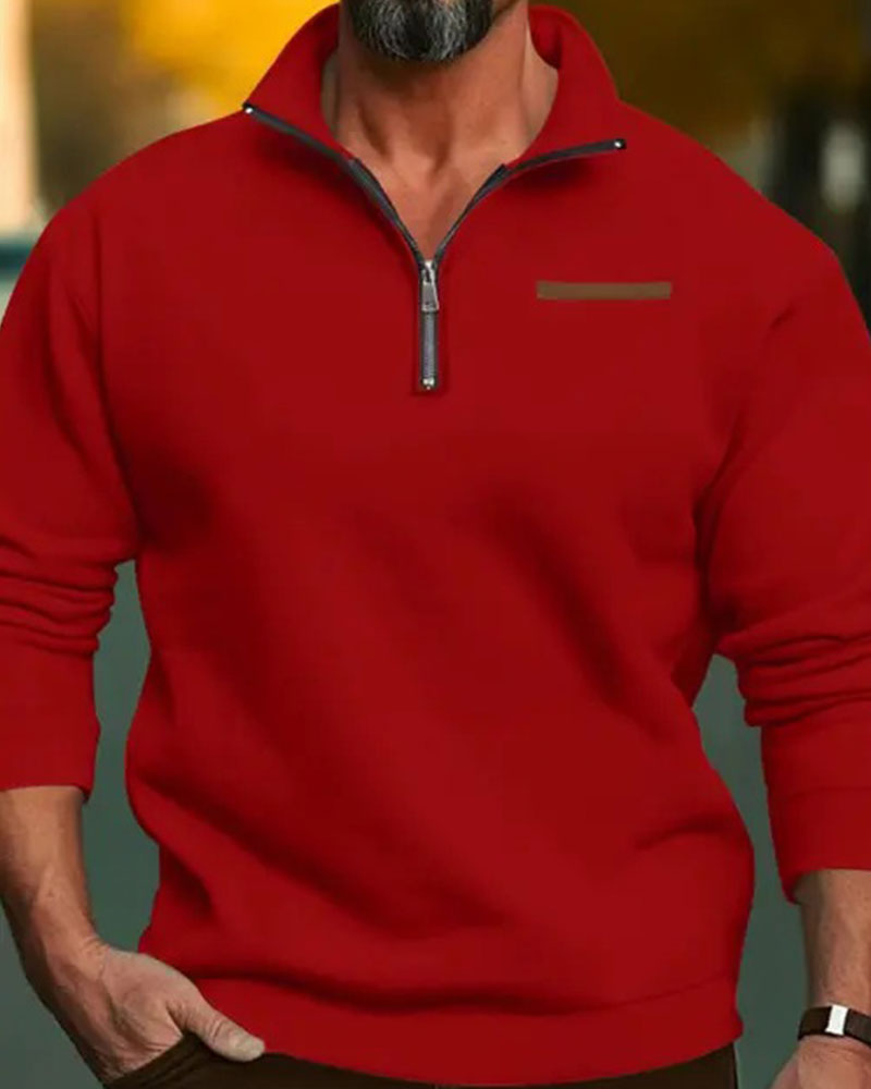 Sweatshirt Unifarbe Stehkragen Reißverschluss