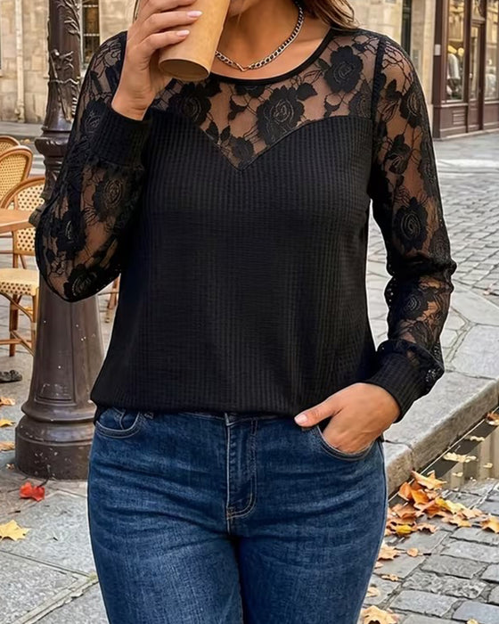 Bluse Stilvoll Rundhals Langarm