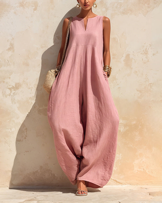 Jumpsuit Kleiner V-Ausschnitt Weit