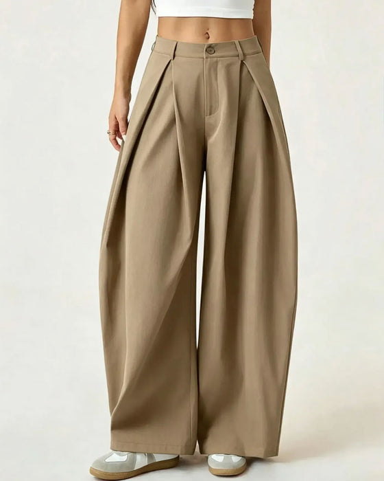 Hose Hohe Taille Plissiert Weites Bein