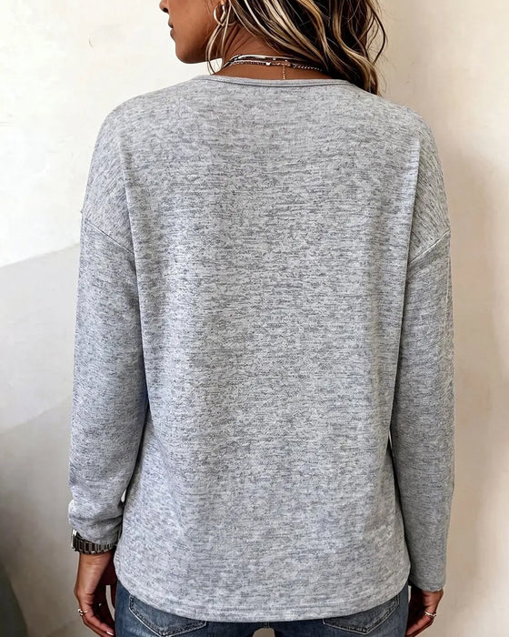 Sweatshirt V-Ausschnitt Knopf Drapiert Loose Fit