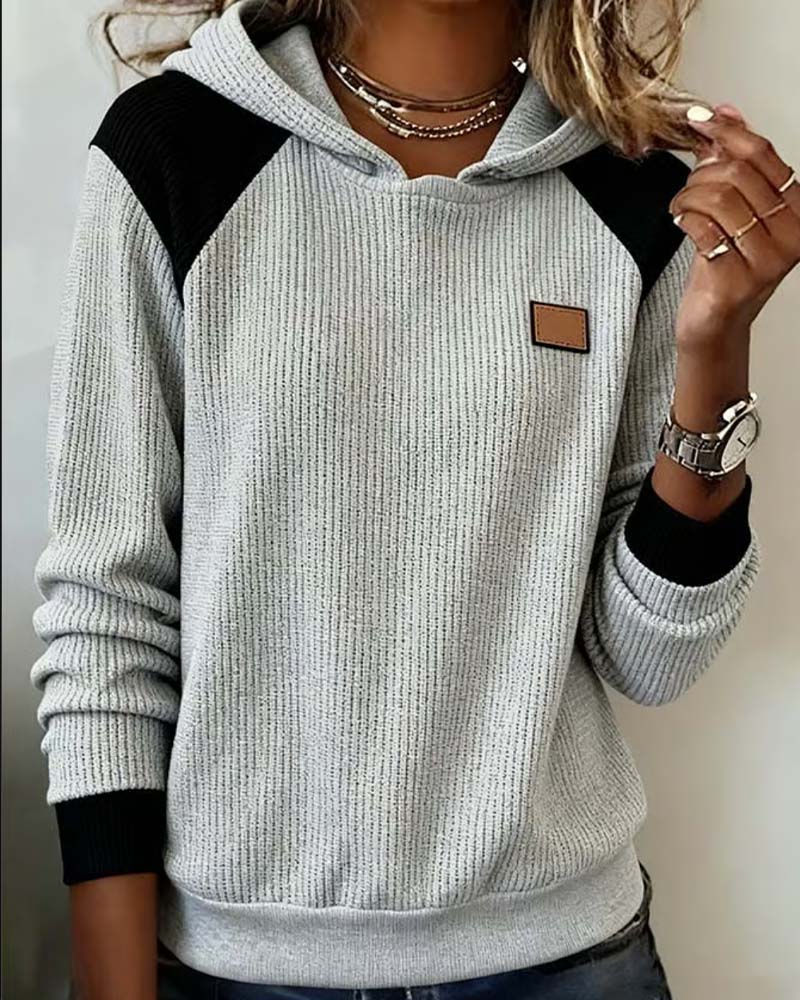 Kapuzenpullover Farbblock Casual Damen