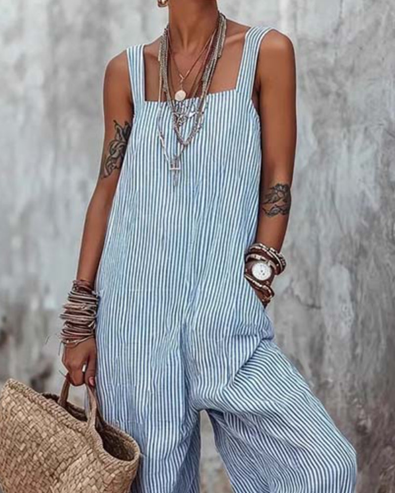 Jumpsuit Breiter Träger Gestreifte Overalls