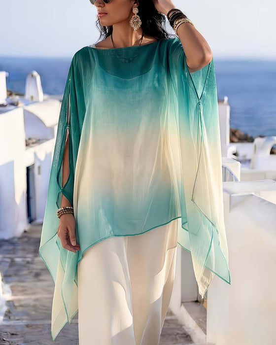 Bluse Off-Shoulder Sheer Kontrast