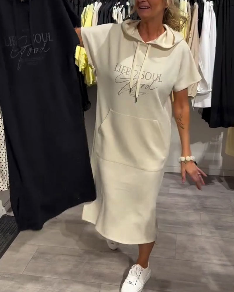 Kleid Buchstabendruck Kapuzenpullover