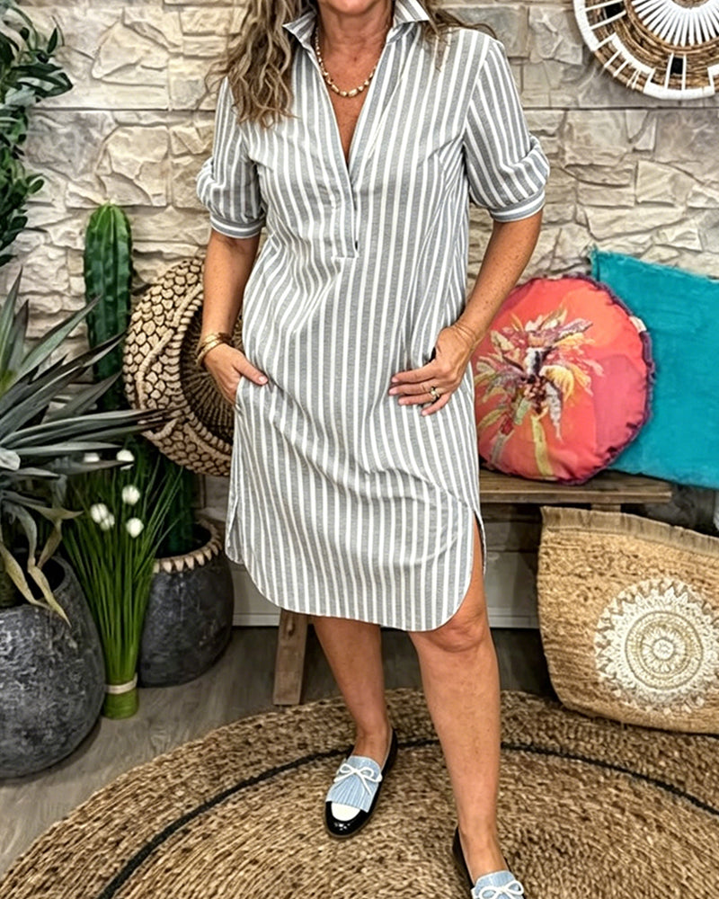 Kleid Revers Streifen Schlitz