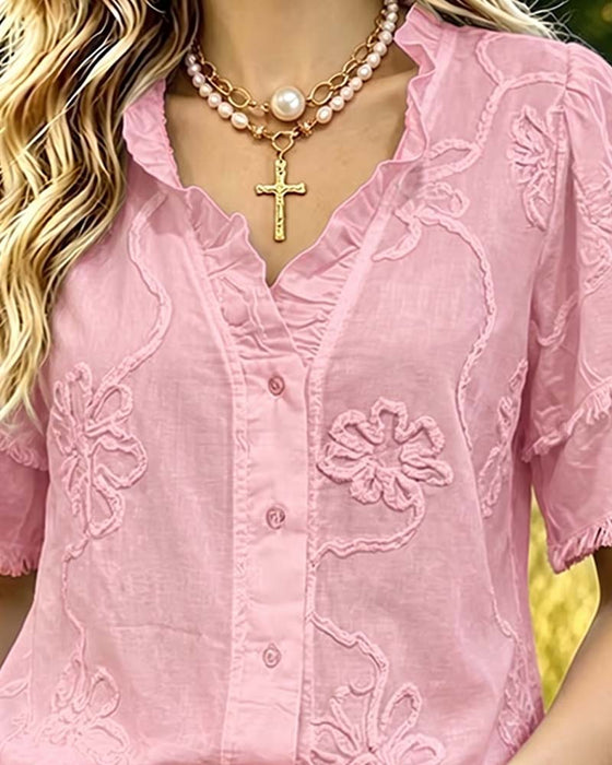 Bluse Fransensaum Puffärmel