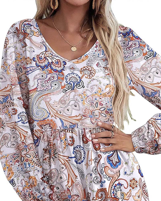 Kleid V-Ausschnitt Langarm Bohemian