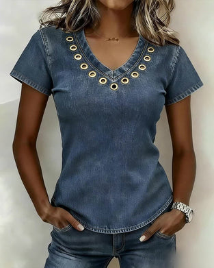 Top ausgeschnitten V-Ausschnitt Kurzarm