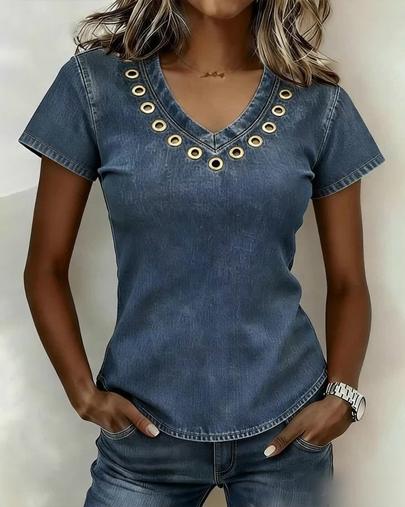 Top ausgeschnitten V-Ausschnitt Kurzarm