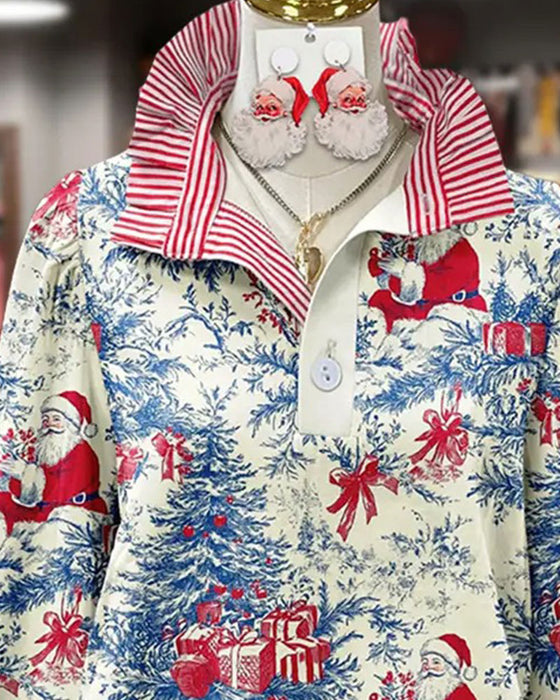 Hemd Revers Knopf Gestreift Weihnachts Stil