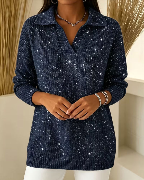 Pullover Revers Langarm Lässig