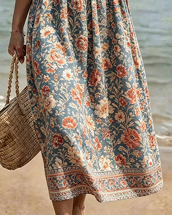 Kleid Mini V-Ausschnitt Blumen Patchwork