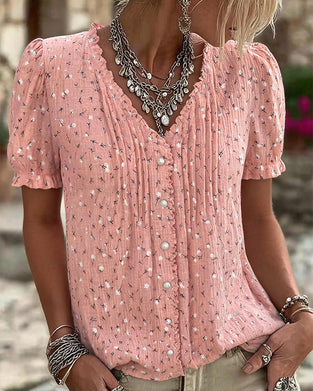 Bluse Puffärmel Blumenprint Kurzarm