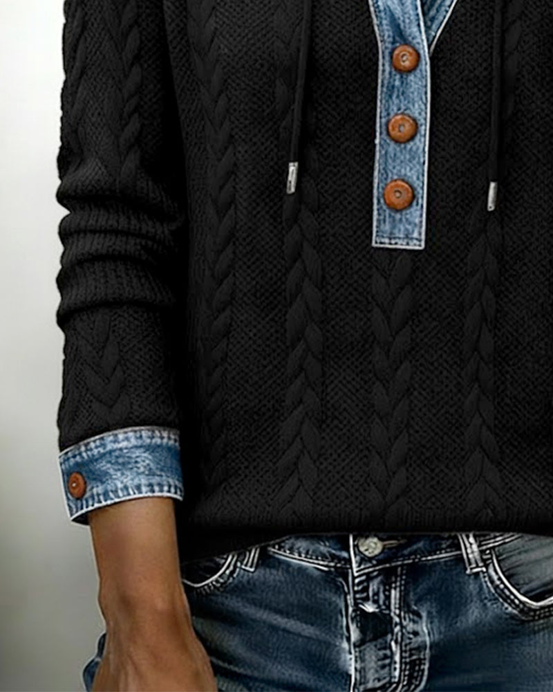 Color-blocking Langarm-Hoodie mit Knöpfen