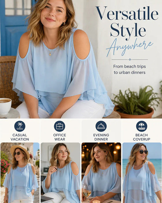 Bluse Rundhals Off-Shoulder Asymmetrisch